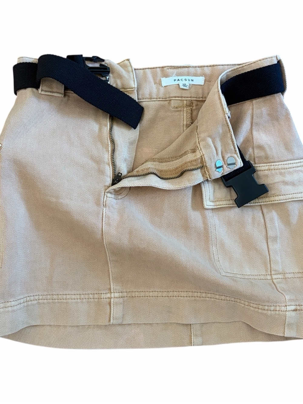 Pac Sun Women’s Size 26 Belted Zip Up Khaki Denim Cargo Mini Skirt